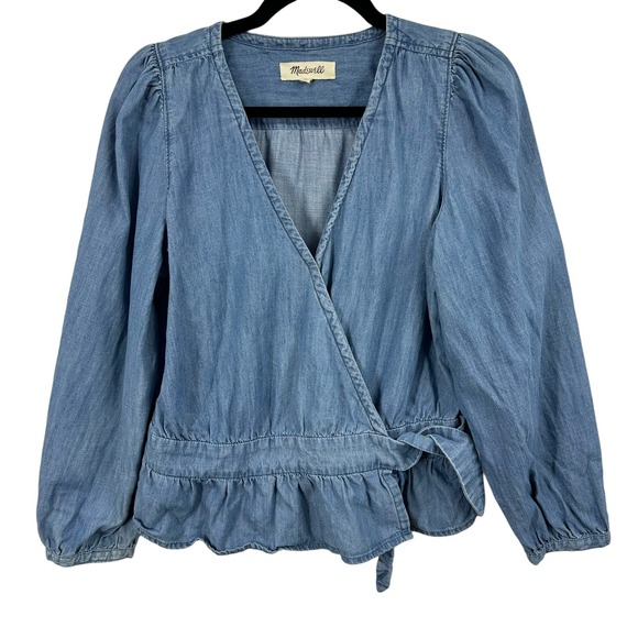 Madewell Tops - Madewell Denim Wrap top Medium Chambray